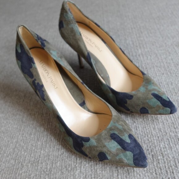 Marion Parke Womens Heels Pumps 7.5 37.5 Green Blue Suede Camo NEW - Picture 3 of 8